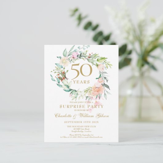 Carte Postale Couronne de roses pour fête surprise des 50 ans (Debout devant)
