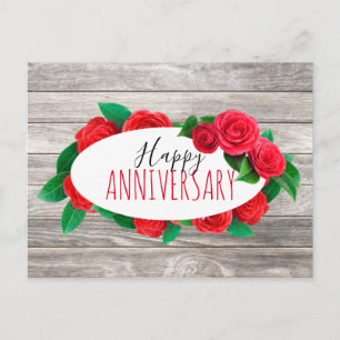 Carte Postale Couronne de roses rouges élégantes sur bois Joyeux