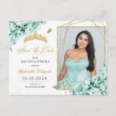 Carte Postale Couronne de Tiare Vert Menthe et Or Quinceañera Ca (Devant)