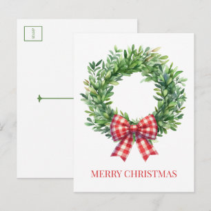 Carte Postale Couronne de verdure à l'aquarelle avec noeud à car