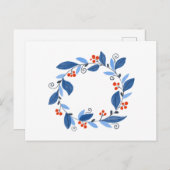 Carte Postale Couronne d'hiver. Bleus feuilles et baies rouges (Devant / Derrière)