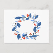 Carte Postale Couronne d'hiver. Bleus feuilles et baies rouges (Devant)