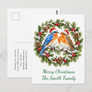 Carte Postale Couronne d'oiseau à l'aquarelle pour Noël personna