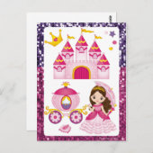 Carte Postale Couronne dorée Château Princesse Rose Violet Paill (Devant / Derrière)