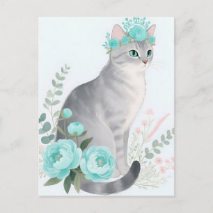 Carte Postale Couronne Florale Chat Gris
