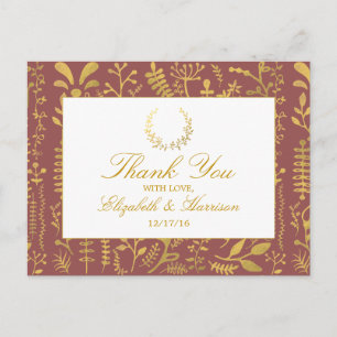 Carte Postale Couronne Florale Élégante en Or Merci pour le Mari