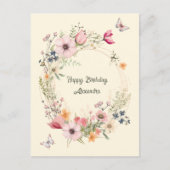 Carte Postale Couronne florale et papillons de joyeux anniversai (Devant)