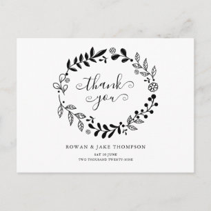 Carte Postale Couronne florale noire et blanche pour remerciemen
