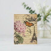 Carte Postale couronne script hydrangea oiseau français botaniqu (Debout devant)