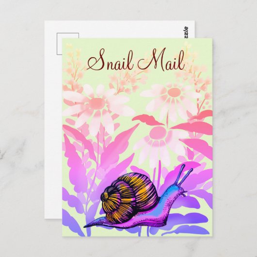 Carte Postale courrier d'escargot coloré (Devant / Derrière)