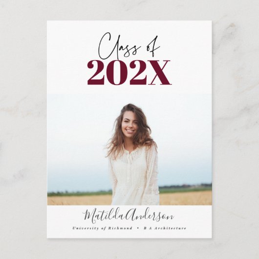 Carte Postale cours de burgundy moderne script de photo de la cl (Devant)