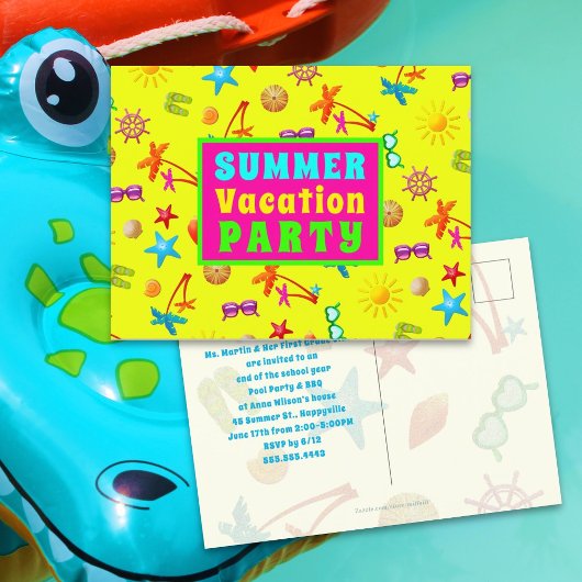 Carte Postale Cours de fête de billard d'été Fin de l'école