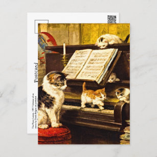 Carte Postale Cours de piano Vintage personnalisé Mère Chat & Ki