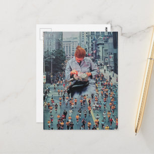 Carte Postale Cours! Le dentiste arrive Un collage surréaliste r