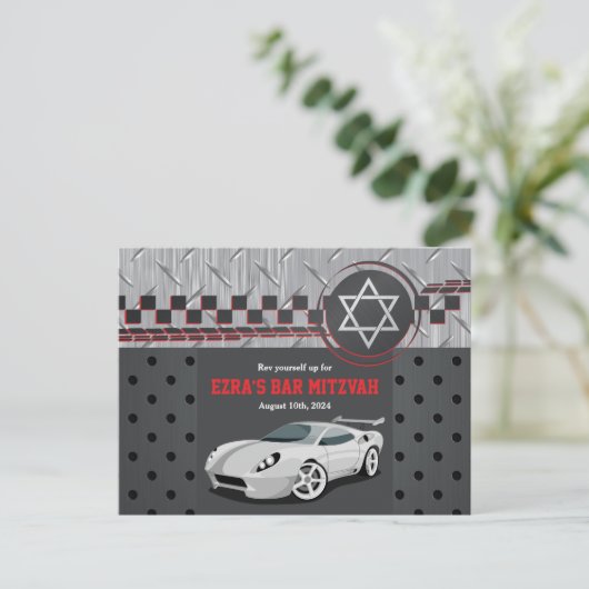 Carte Postale Course automobile Racecar Bar Mitzvah Enregistrer  (Debout devant)