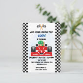 Carte Postale Course de dinosaure d'anniversaire voiture garçon (Debout devant)