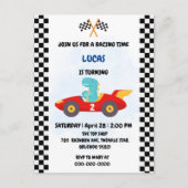 Carte Postale Course de voiture de dinosaure d'anniversaire garç (Devant)