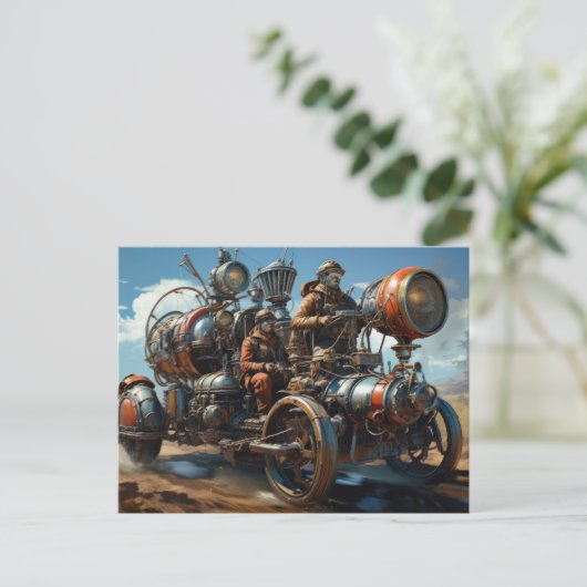 Carte Postale Course des voitures de fond Steampunk (Debout devant)