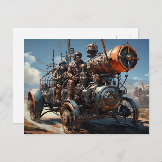 Carte Postale Course des voitures de fond Steampunk (Devant / Derrière)