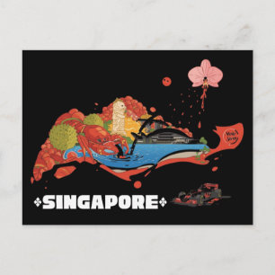 Carte Postale Course nocturne F1 de Singapour illustrée