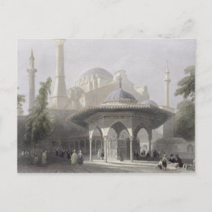 Carte Postale Court and Fountain of St. Sophia, Istanbul, engrav