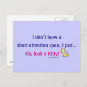 Carte Postale Courte Attention Span Kitty Dit (Devant / Derrière)