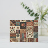 Carte Postale Courte patchwork en terre cuite, motif floral rust (Debout devant)