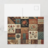Carte Postale Courte patchwork en terre cuite, motif floral rust (Devant / Derrière)