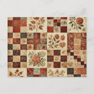 Carte Postale Courtepointe patchwork en terre cuite, motif flora