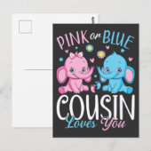 Carte Postale Cousin Rose Ou Bleu T'aime Éléphant Bébé (Devant / Derrière)