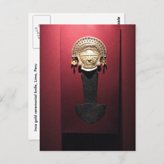 Carte Postale Couteau cérémonial en or inca (Tumi), Lima, Pérou (Devant / Derrière)