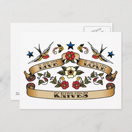 Carte Postale Couteaux d'amour en direct (Devant / Derrière)