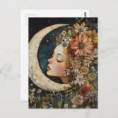 Carte Postale Couvercle floral et lune de croissant 2 (Devant / Derrière)