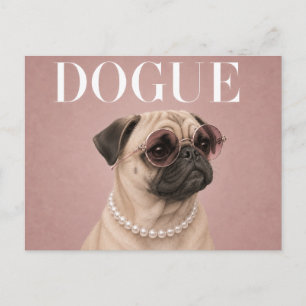 Carte Postale Couverture de fille en vue Pug Rose