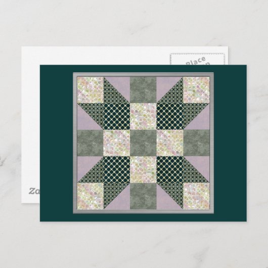 Carte Postale Couvre-lit Patchwork Étoile Vert Dk Et Lavande (Devant / Derrière)