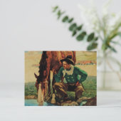 Carte Postale Cow-boy abreuvant son cheval par NC Wyeth (Debout devant)