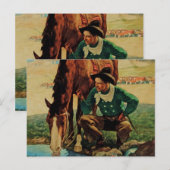 Carte Postale Cow-boy abreuvant son cheval par NC Wyeth (Devant / Derrière)