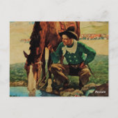 Carte Postale Cow-boy abreuvant son cheval par NC Wyeth (Dos)