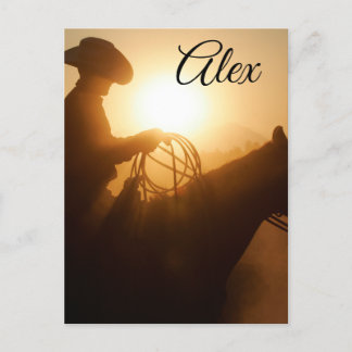 Carte Postale Cowboy à cheval au coucher du soleil Personnalisé