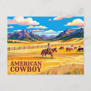 Carte Postale Cowboy Américain Wyoming
