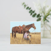 Carte Postale Cowboy, Cheval et Chien (Debout devant)