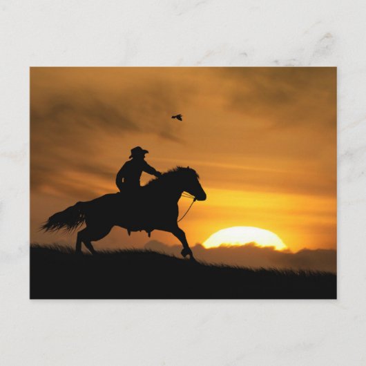 Carte Postale Cowboy et Horse Racing the Sundown (Devant)