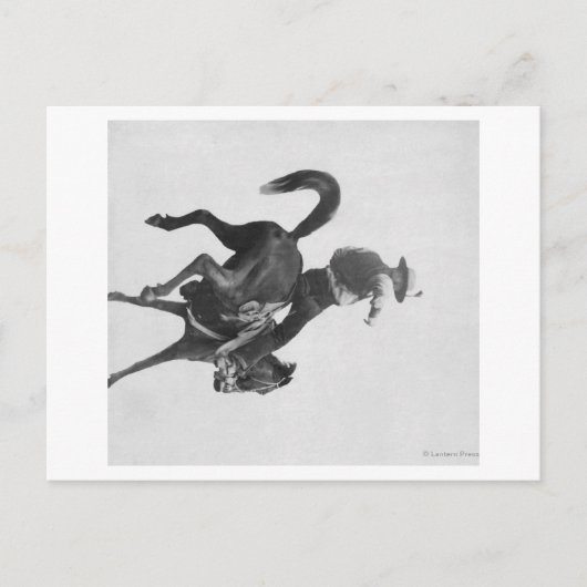 Carte Postale Cowboy Ned Coy montant un bronco cabré nommé (Devant)