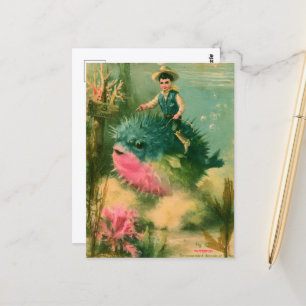 Carte Postale Cowboy Poisson-globe Rétro Drôle