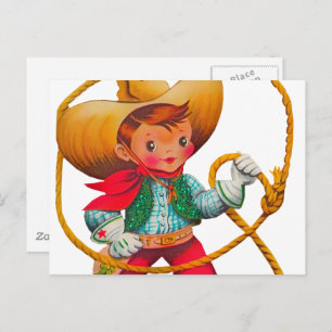 Carte Postale Cowboy Retro Boy Child Cute Western