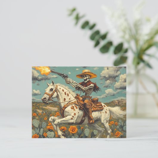 Carte Postale Cowboy squelette sur un cheval Appaloosa dans les (Debout devant)