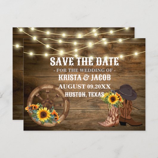 Carte Postale Cowboy Sunflower Mariage Occidental Enregistrer La (Devant / Derrière)
