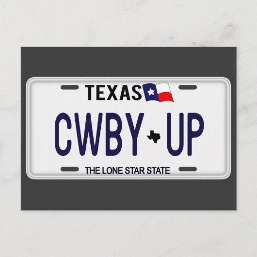 Carte Postale Cowboy Up ! Plaque de licence CWBY UP Texas (Devant)