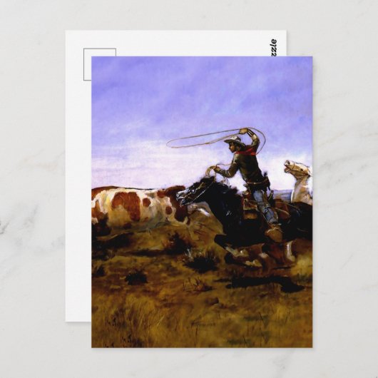 Carte Postale « Cowboys Roping a Steer » par Charles M. Russell (Devant / Derrière)