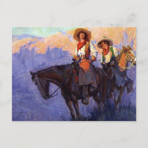 Carte Postale Cowboys vintages, Homme et femme à cheval, Anderso